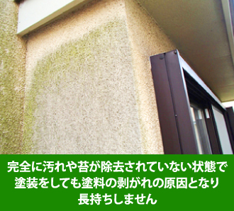 完全に汚れが除去されていない状態で塗装をしても剥がれの原因となる