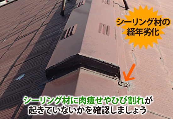 シーリング材に肉痩せやひび割れが起きていないかを確認