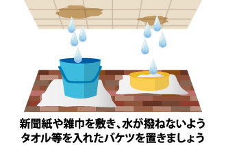 タオル等を入れたバケツを置き水がはねないようしましょう