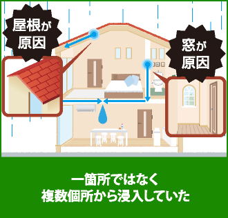 雨漏りは一か所ではなく複数個所から侵入することも