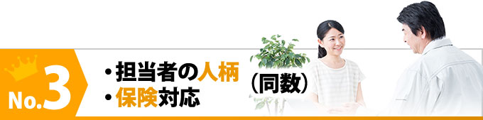 ナンバースリー担当者の人柄、保険対応（同数）