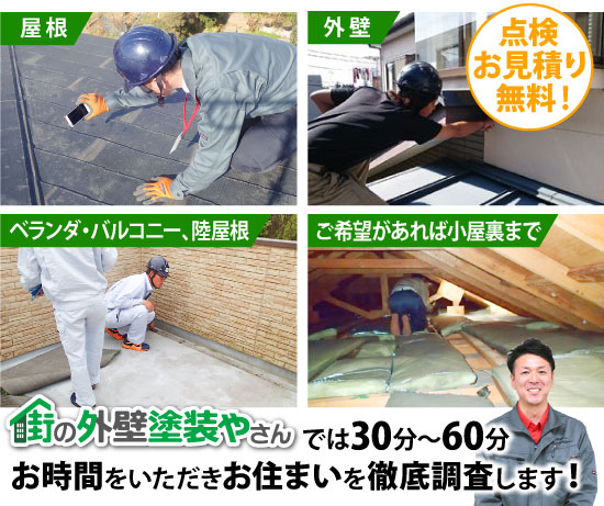 街の外壁塗装やさんでは30分〜60分お時間をいただきお住まいを徹底調査します！