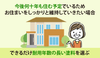 今後何十年も住む予定でいるためお住まいをしっかりと維持していきたい場合はできるだけ耐用年数の長い塗料を選ぶ