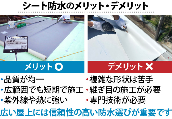 【シート防水のメリット・デメリット】広い屋上には信頼性の高い防水選びが重要です
