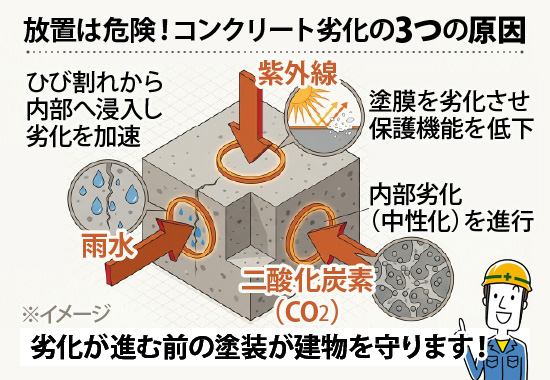 放置は危険！コンクリート劣化の3つの原因