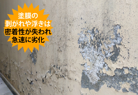 塗膜の剥がれや浮きは密着性が失われ急速に劣化