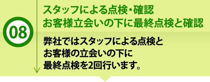 ８スタッフによる点検・確認とお客様立ち合いの下に最終点検と確認