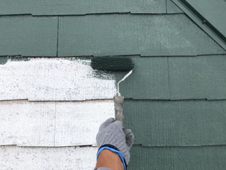 サーモアイSi　クールミラノグリーンでスレート屋根の塗装