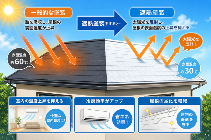 遮熱塗装の仕組みや効果のイメージ