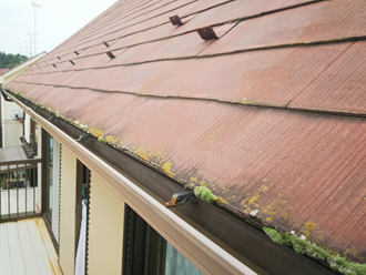経年劣化により苔が発生したスレート屋根