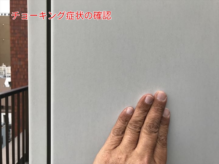 手で塗膜表面を確認する様子