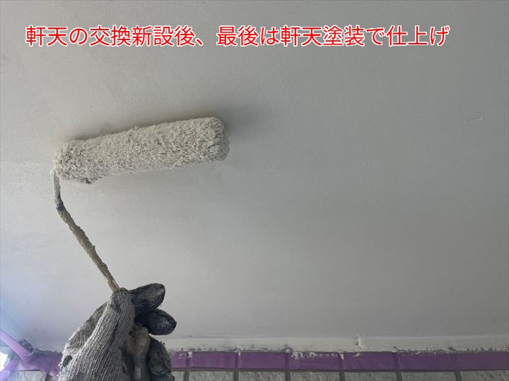 「軒天の交換新設後、最後は軒天塗装で仕上げ