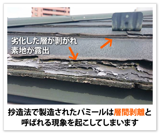 抄造法で製造されたパミールは層間剥離と呼ばれる現象を起こしてしまいます