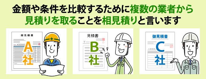 金額や条件を比較するために複数の業者から見積もりを取る事を相見積もりと言います