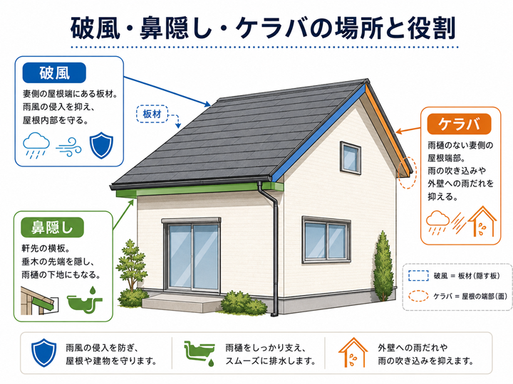 破風・鼻隠し・ケラバとは？それぞれの場所と建物を守る役割