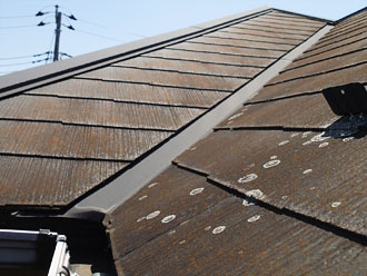 苔の生えたスレート屋根