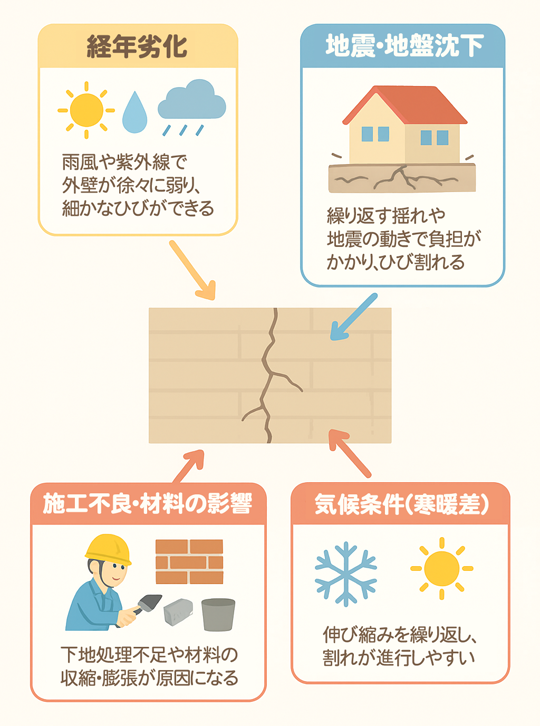 外壁にひび割れが出来る主な原因
